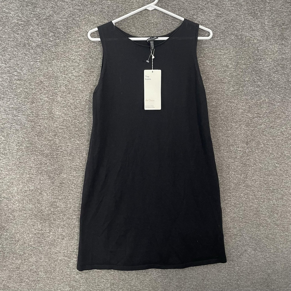 Eileen Fisher Dress Womens‎ Petite S Black Wool Bateau Neck Layering Shift Midi